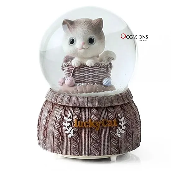 Cat Basket Snow Globe (H:9.5cm) – With Light