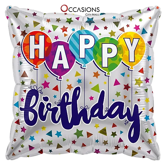 Happy Birthday Confetti White Square Balloon
