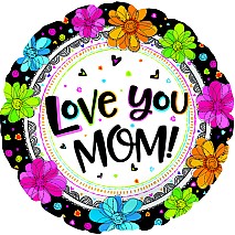 Love You Mom Boho Black Balloon