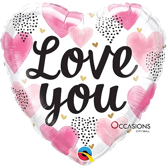  Heart Love You Pink Watercolor Hearts Balloon