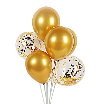 Gold Mix Confetti & Chrome Balloons- 6