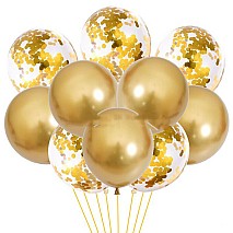 Gold Mix Confetti - Chrome Balloons- 12