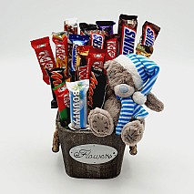 Blue Winter Teddy Chocolate Arrangement 