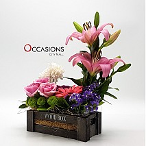 Wood Box Flower Arrangement  (Black- Small)