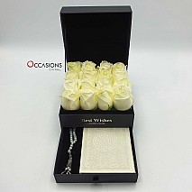 Quran & Rosary in Roses Drawer Box - White