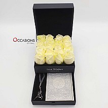 Quran & Rosary in Roses Drawer Box - Silver