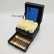 Quran with Chocolate Drawer & Roses - Blue