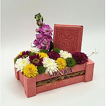 Quran and Flowers Arrangement - Pink - Small