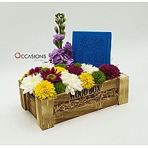Quran and Flowers Arrangement - Blue - Small