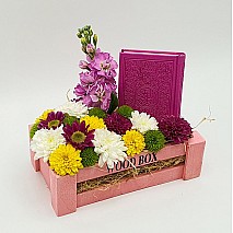 Quran and Flowers Arrangement - Fushia  - Small