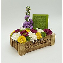 Quran and Flowers Arrangement - Green  - Small