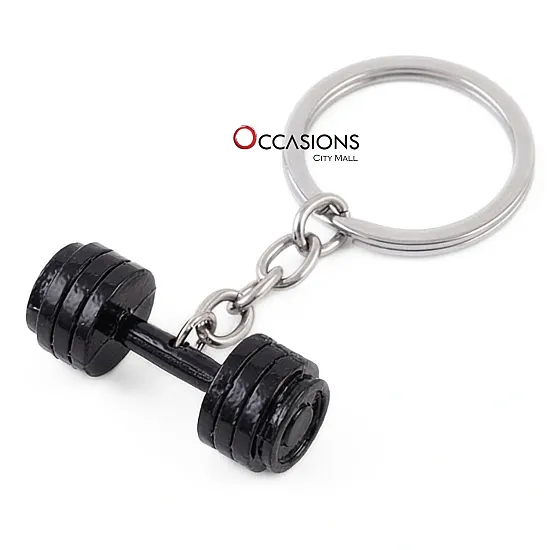 Black Dumbbell Keychain
