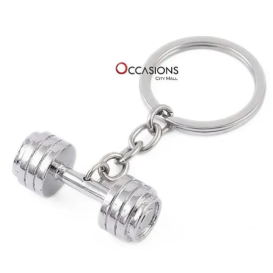 Silver Dumbbell Keychain