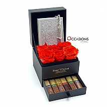 Quran with Roses Drawer Arrangement (Silver)