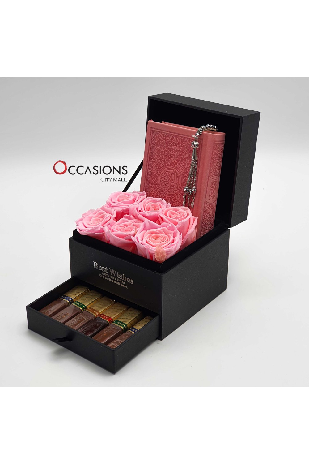 Quran with Roses Drawer Arrangement (Pink)