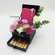 Quran With Merci Chocolate Drawer Arrangement – Fuchsia