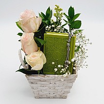 Square Basket Flowers With Quran & rosary - Green