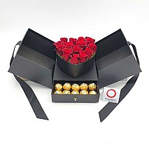 Surprise Roses Box with Chocolate - Black