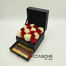 White & Red Roses Box with Chocolate Drawer (Large)