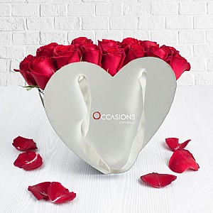 Heart Rose Basket - White